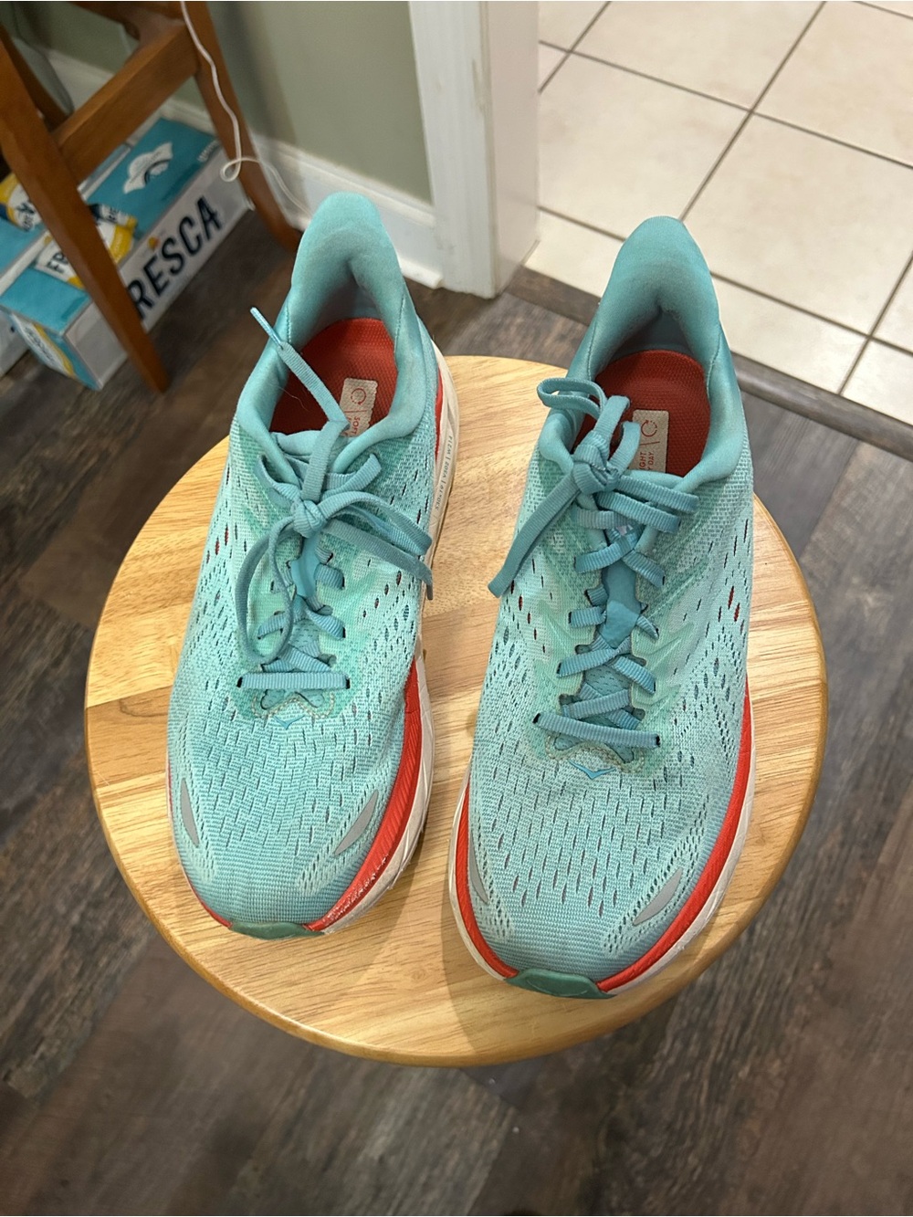 Hoka Women's Running Shoes - Aqua with Coral Accents